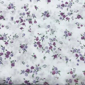 New Marcus Brothers Cotton Fabric 3 Yds X 60” White Purple Dainty Flowers Floral